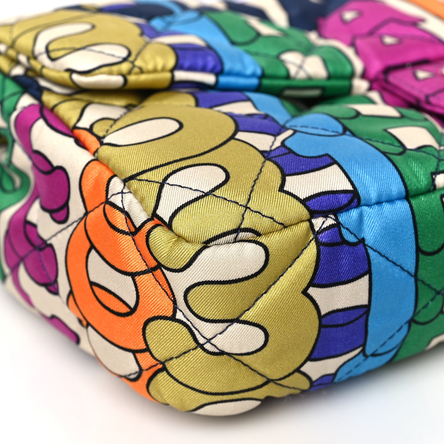 Printed Fabric Quilted Logo Single Flap Bag Multicolor