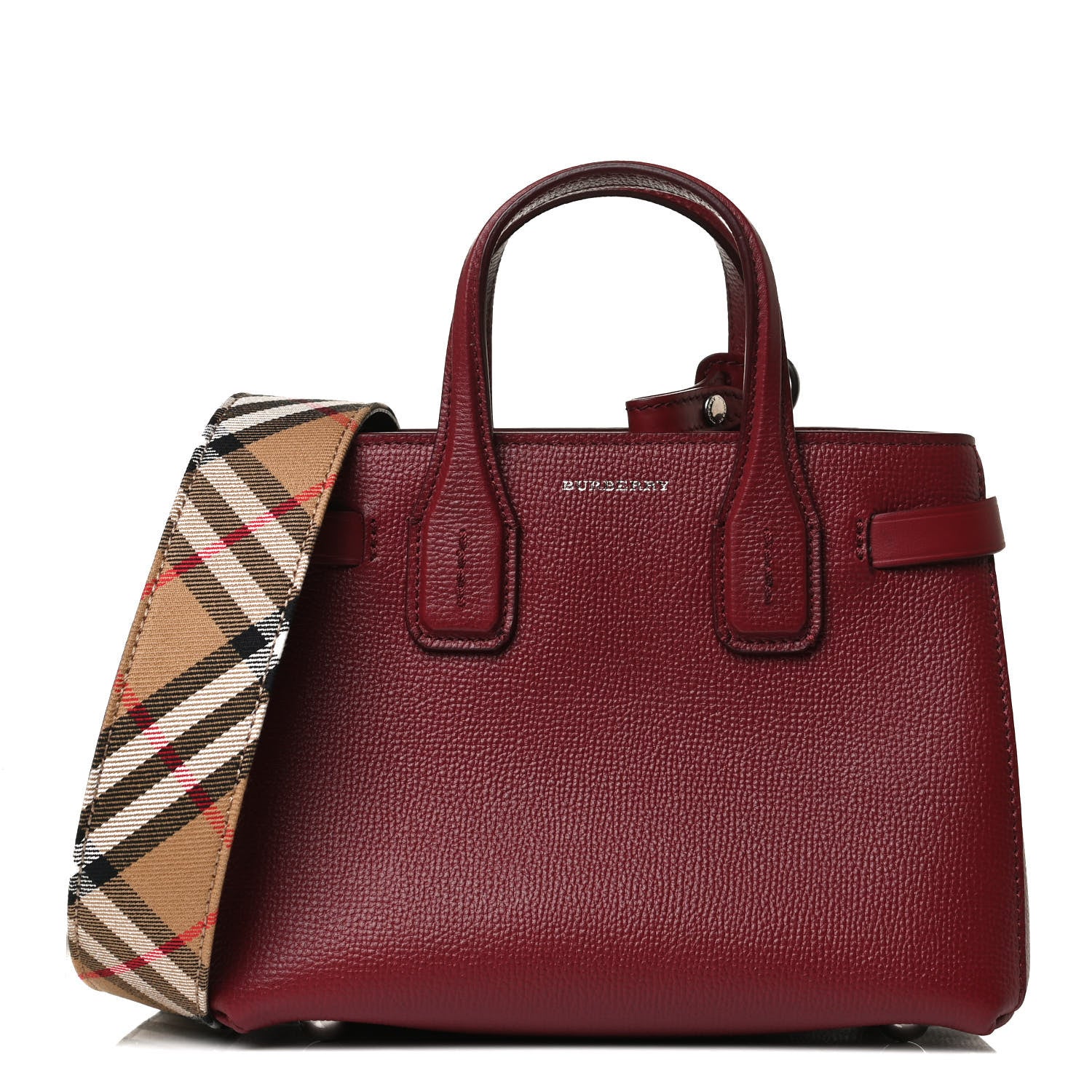 Burberry Grainy Calfskin House Check Baby Banner Tote Crimson 1 of 11