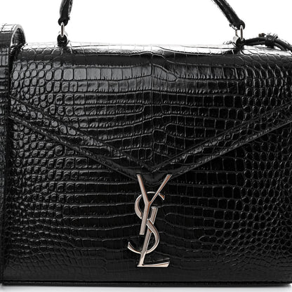 Saint Laurent Calfskin Crocodile Embossed Medium Classic Monogram Cassandra Top Handle Black 7 of 9