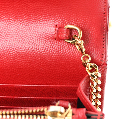 Saint Laurent Grain De Poudre Matelasse Chevron Monogram Envelope Chain Wallet Rouge Eros 10 of 11