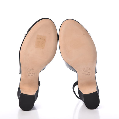 Chanel Lambskin Grosgrain Pearl Cap Toe CC Slingback Pumps 36.5 Black 5 of 8