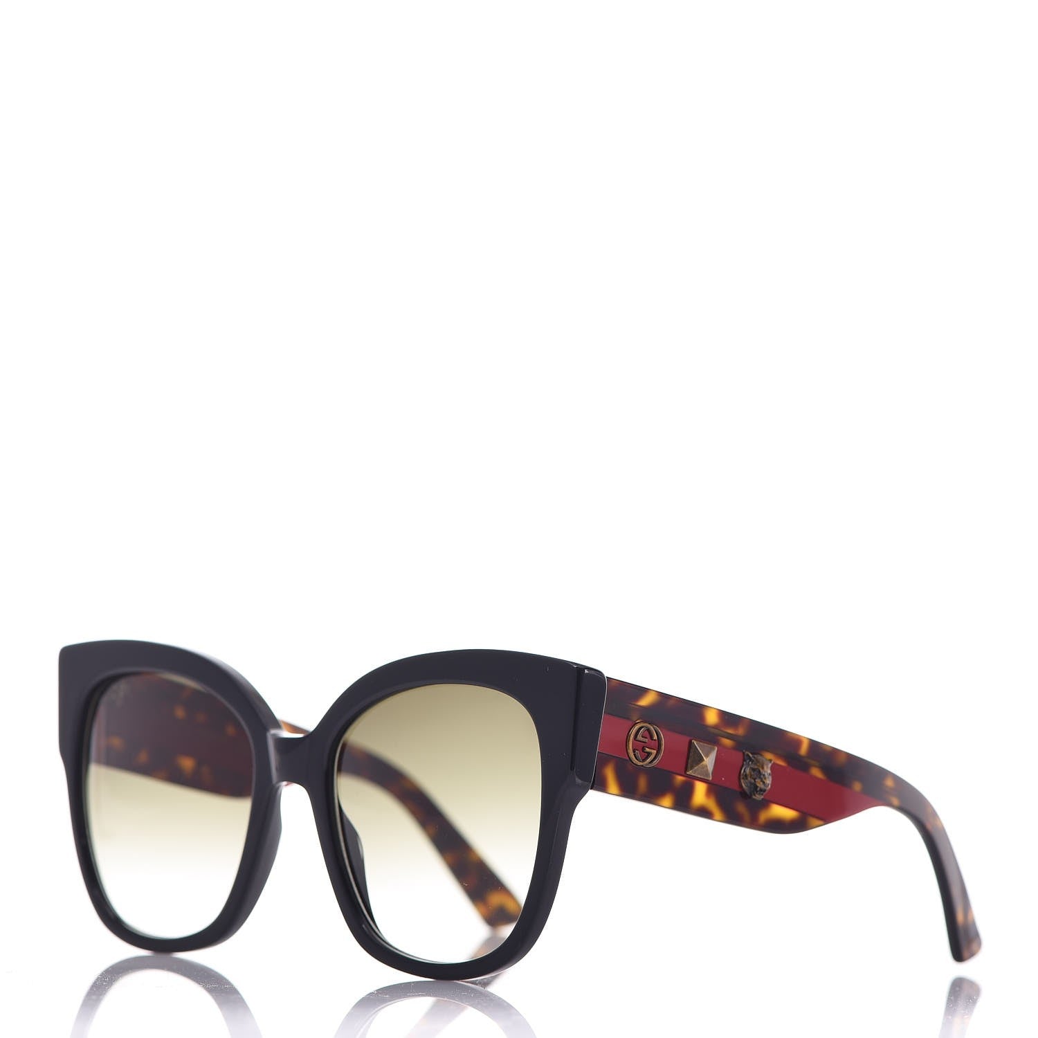 Gucci Acetate Square Frame Web Sunglasses GG0059S Black Tortoise 1 of 8