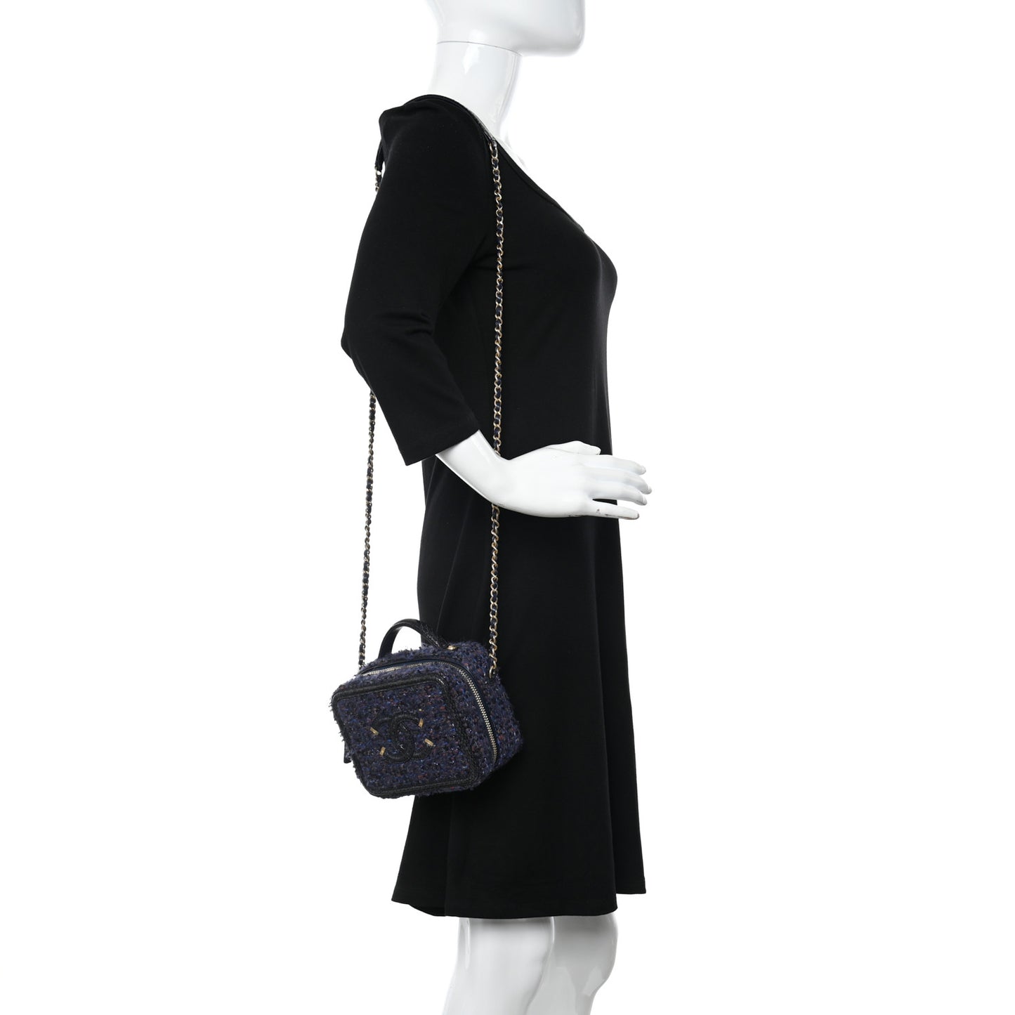 Tweed Snakeskin Quilted Small CC Filigree Vanity Case Navy Multicolor