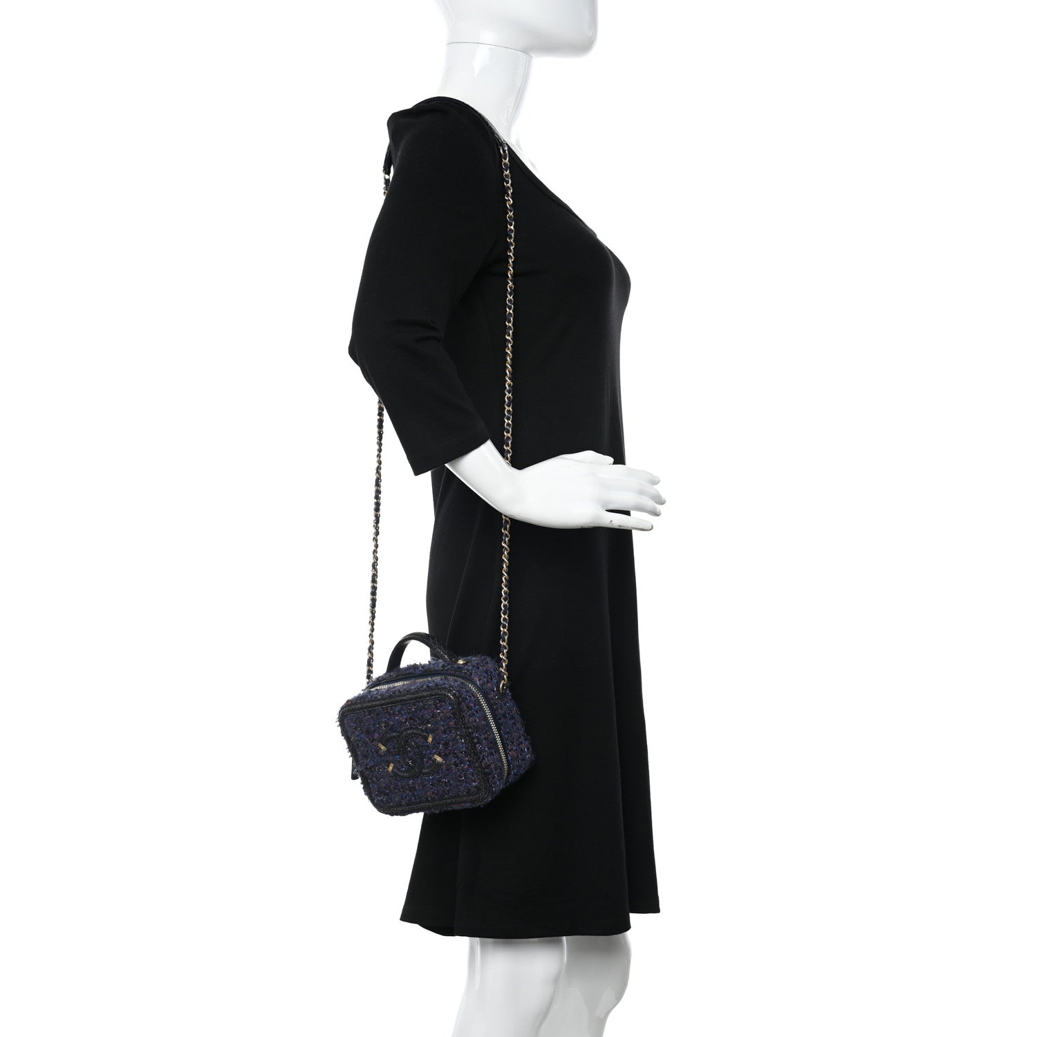 Chanel Tweed Snakeskin Quilted Small CC Filigree Vanity Case Navy Multicolor 2 of 10