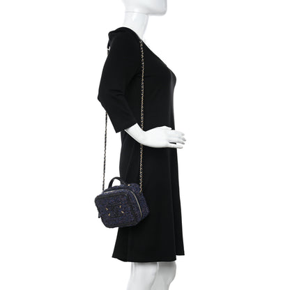 Chanel Tweed Snakeskin Quilted Small CC Filigree Vanity Case Navy Multicolor 2 of 10