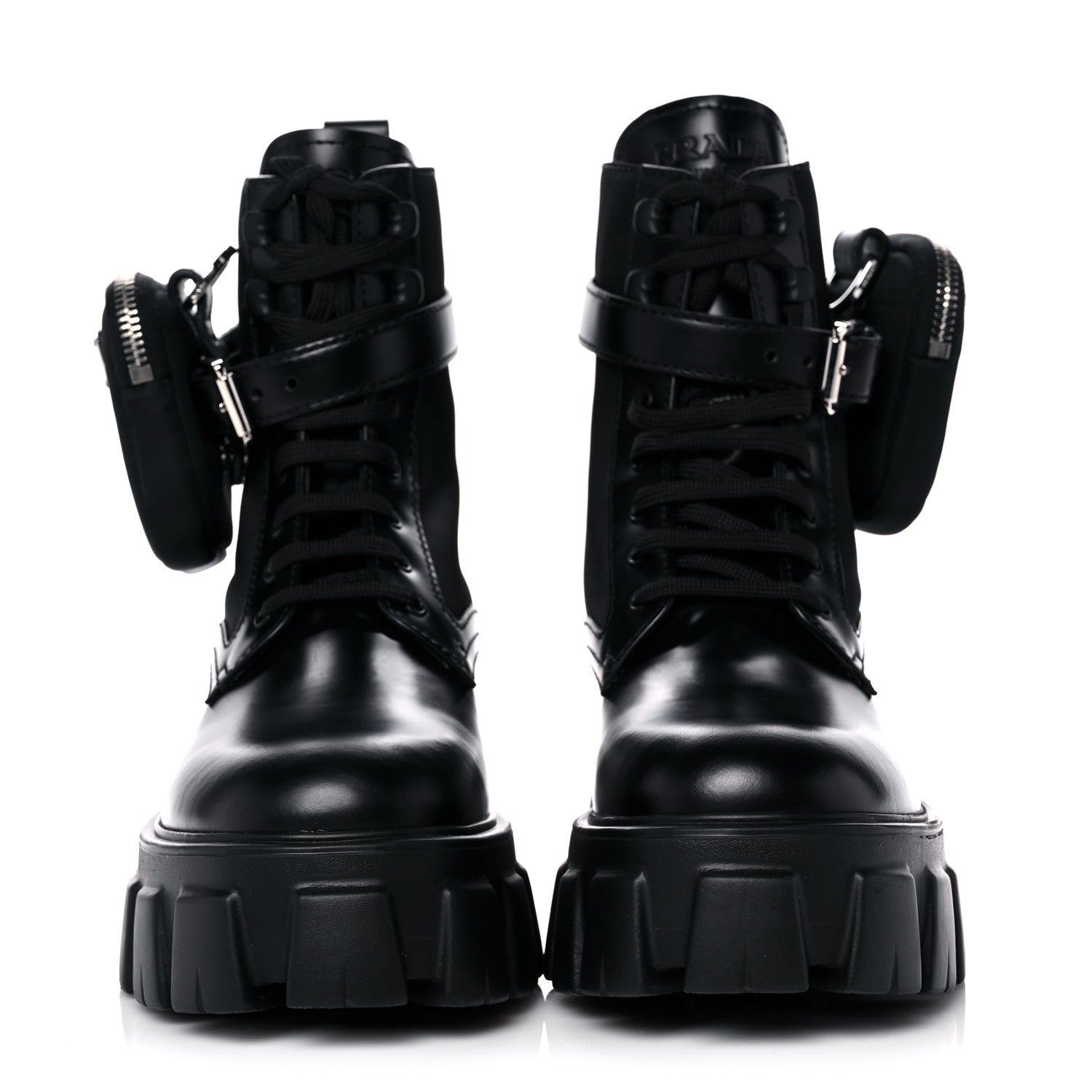 Prada Spazzolato Rois Re-Nylon Metal Triangle Logo Monolith Pouch Pocket 55mm Boots 38 Black 2 of 15