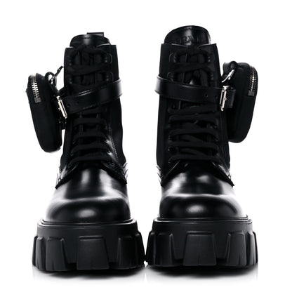 Prada Spazzolato Rois Re-Nylon Metal Triangle Logo Monolith Pouch Pocket 55mm Boots 38 Black 2 of 15
