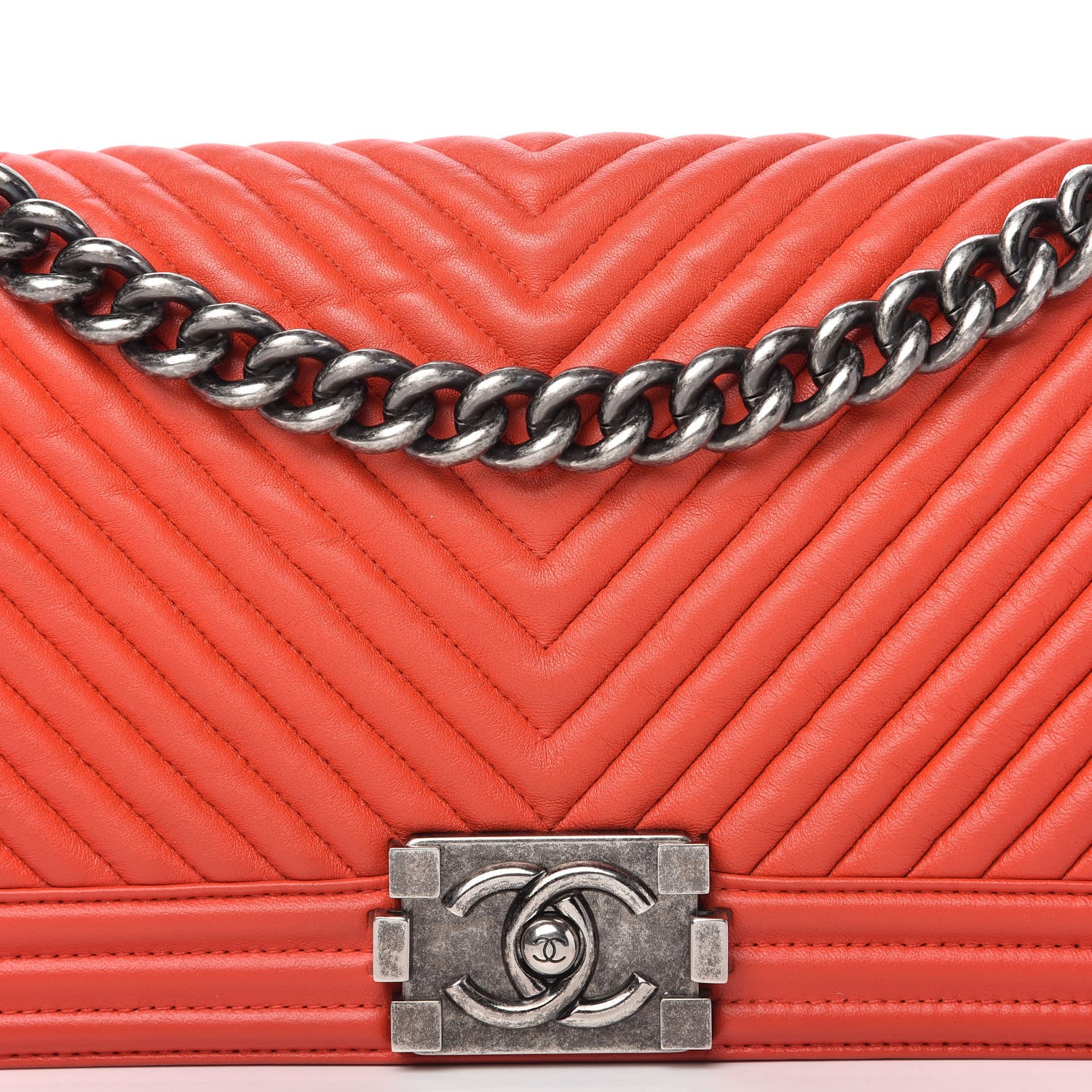 Chanel Wrinkled Lambskin Chevron Quilted Medium Boy Flap Orange 10 of 10