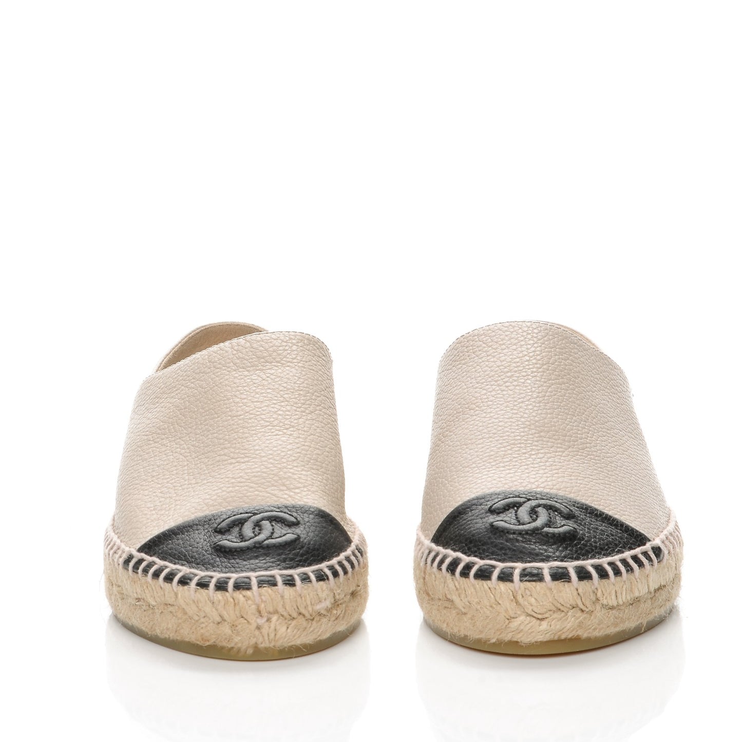 Grained Calfskin CC Espadrilles 35 Beige Black