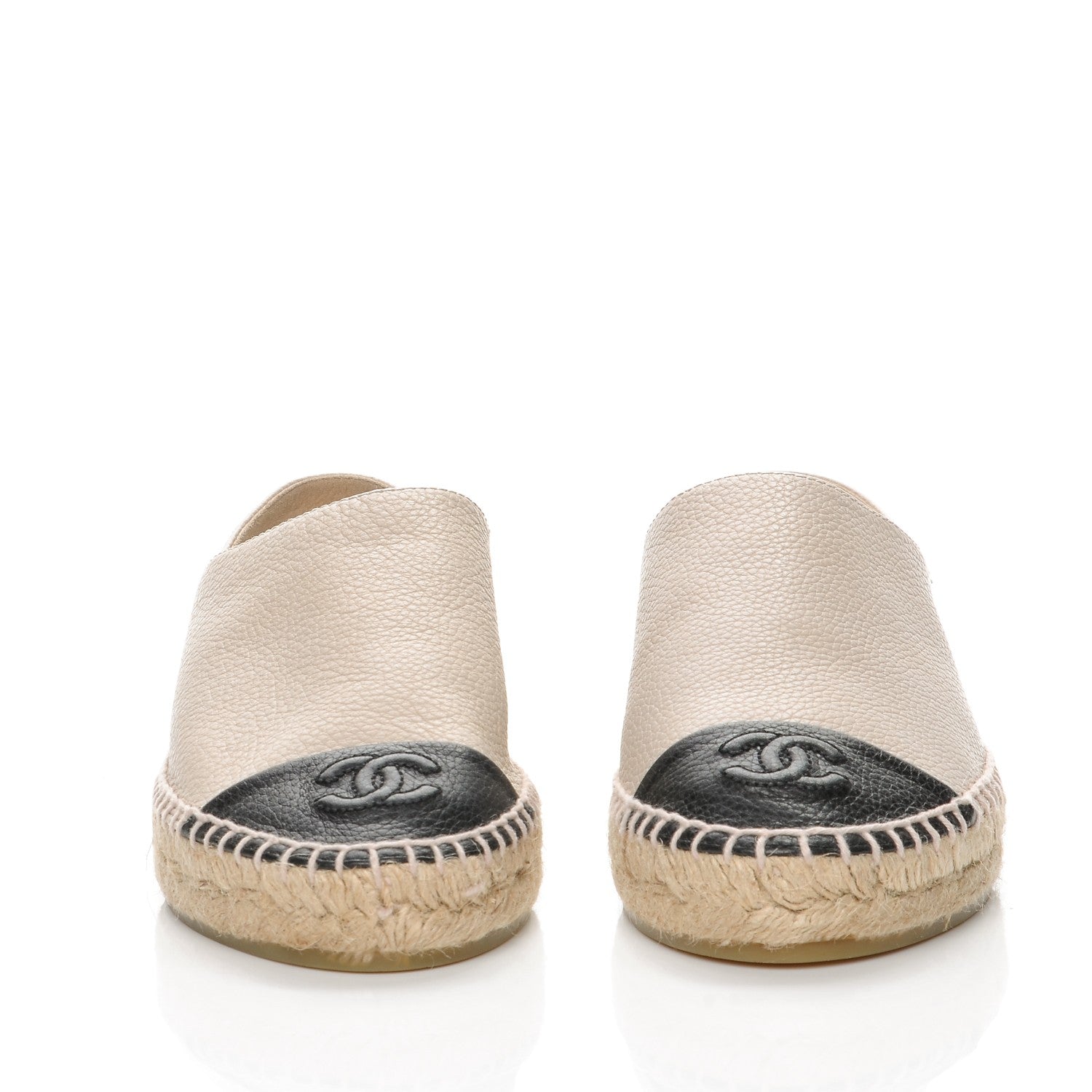 Chanel Grained Calfskin CC Espadrilles 35 Beige Black 2 of 9