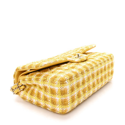 Chanel Tweed Quilted Medium Double Flap Yellow White Ochre 4 of 12