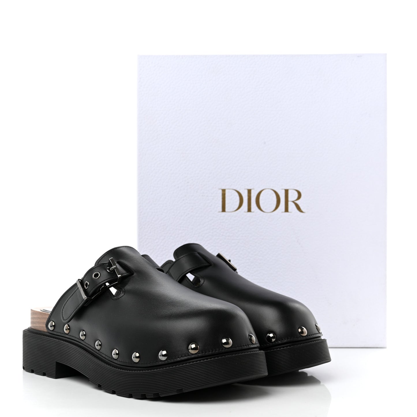 Calfskin Diorquake Buckled Lug Sole 15mm Clogs 40 Black