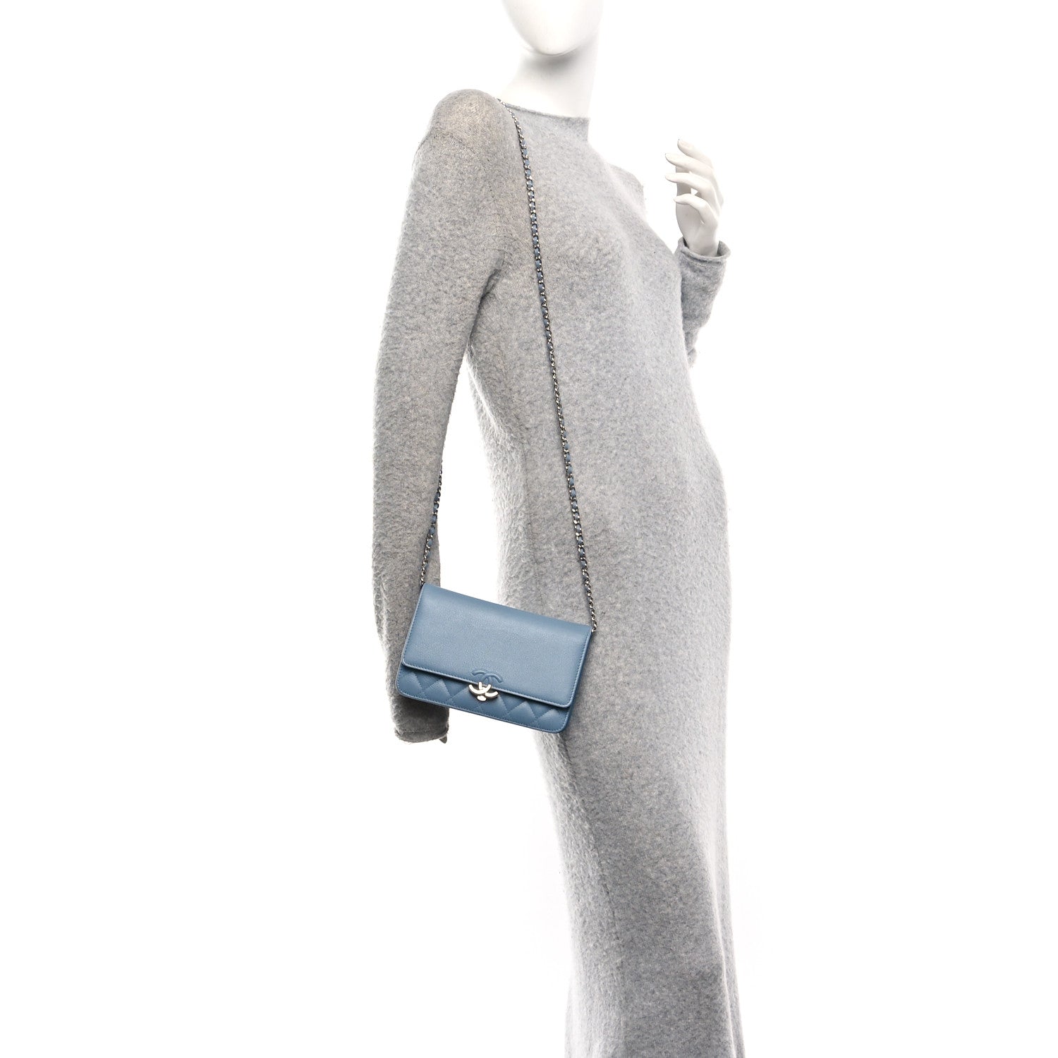 Chanel Grained Calfskin Quilted CC Box Wallet On Chain WOC Blue 2 of 11