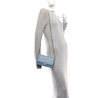Chanel Grained Calfskin Quilted CC Box Wallet On Chain WOC Blue 2 of 11