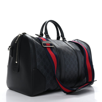 Gucci Soft GG Supreme Monogram Appia Calfskin Web Medium Carry On Duffle Bag Black Grey 3 of 12