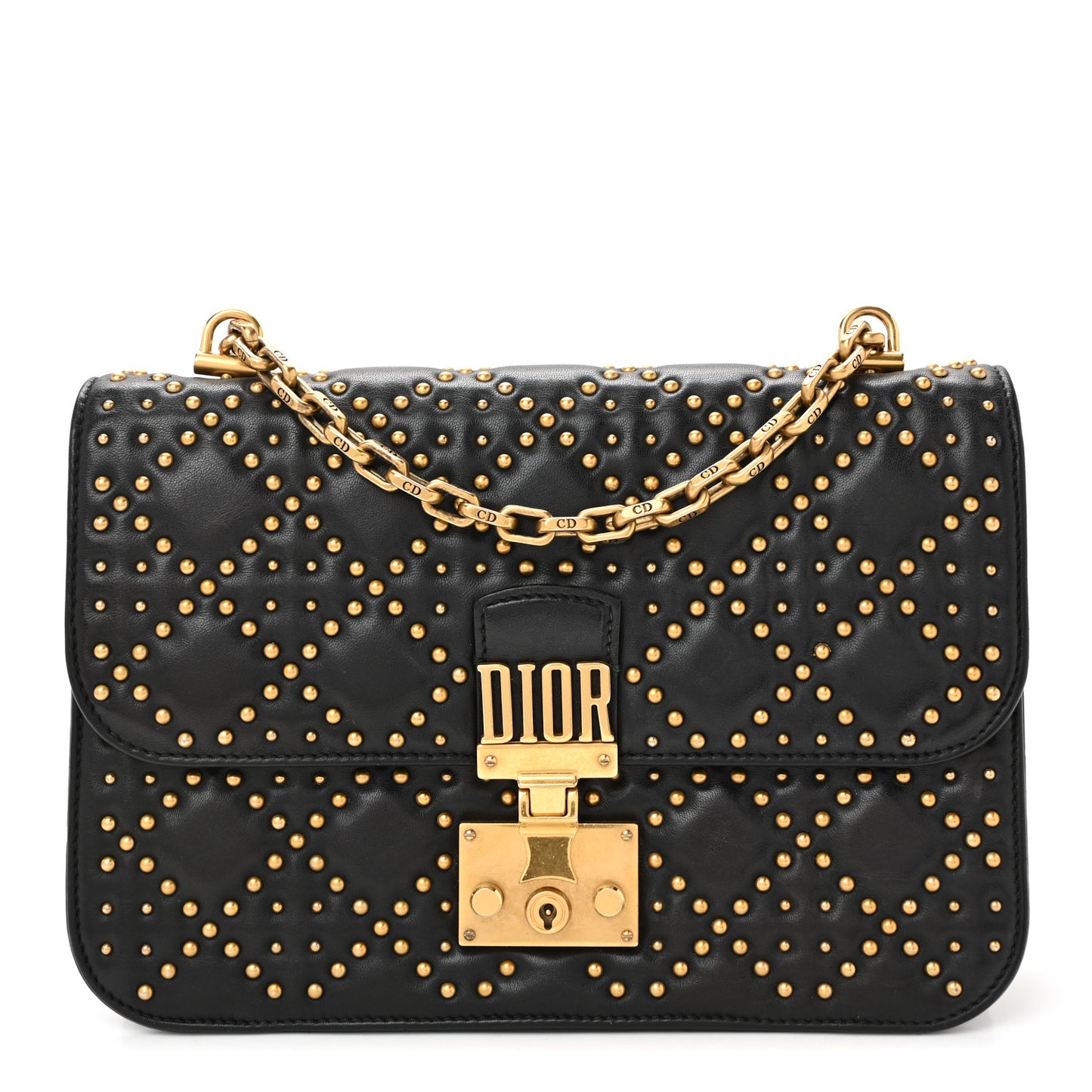 Lambskin Cannage Studded Large Dioraddict Flap Bag Black