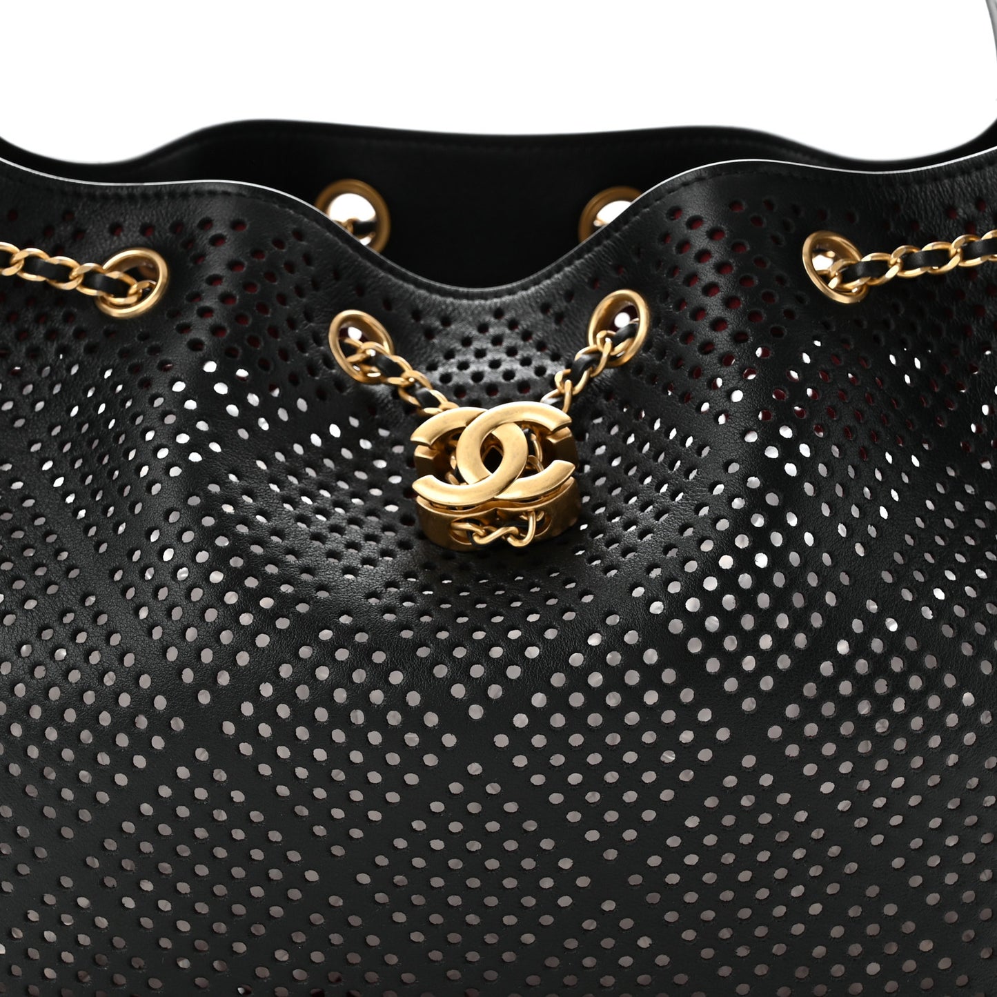 Perforated Calfskin Small Chanel 25 Handbag Black