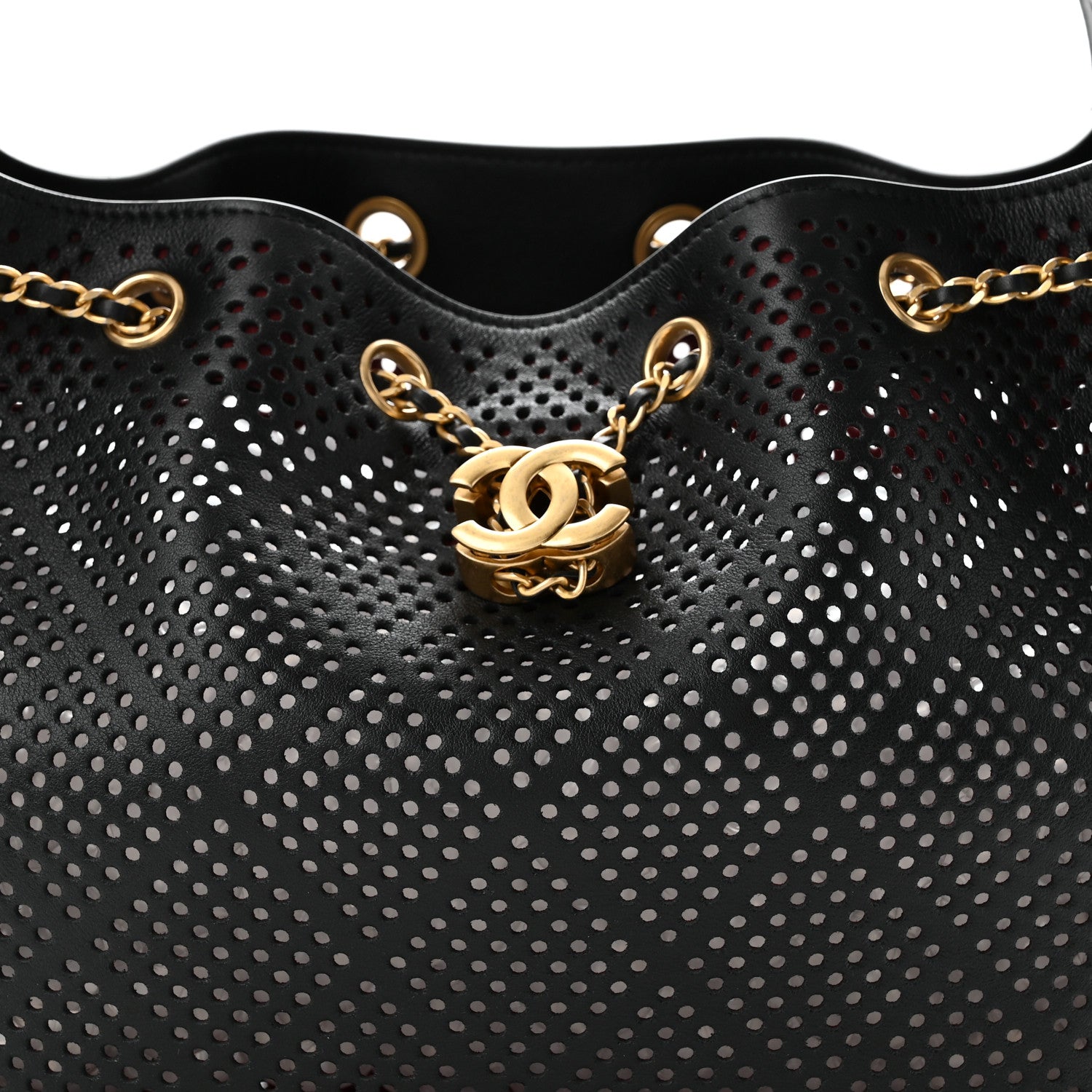 Chanel Perforated Calfskin Small Chanel 25 Handbag Black 8 of 10