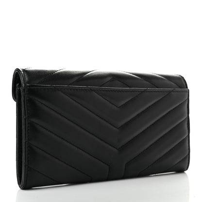 Saint Laurent Lambskin Y Quilted Monogram Large Loulou Flap Wallet Black 3 of 7