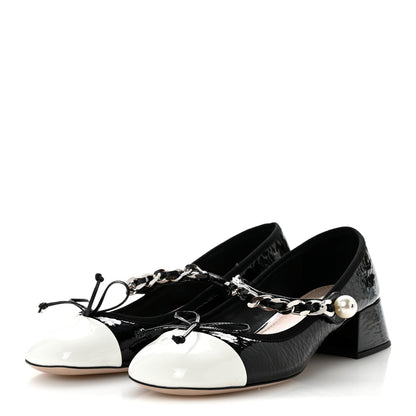 Miu Miu Vernice Chain Pearl Mary Jane Pumps 36.5 Black White 4 of 9