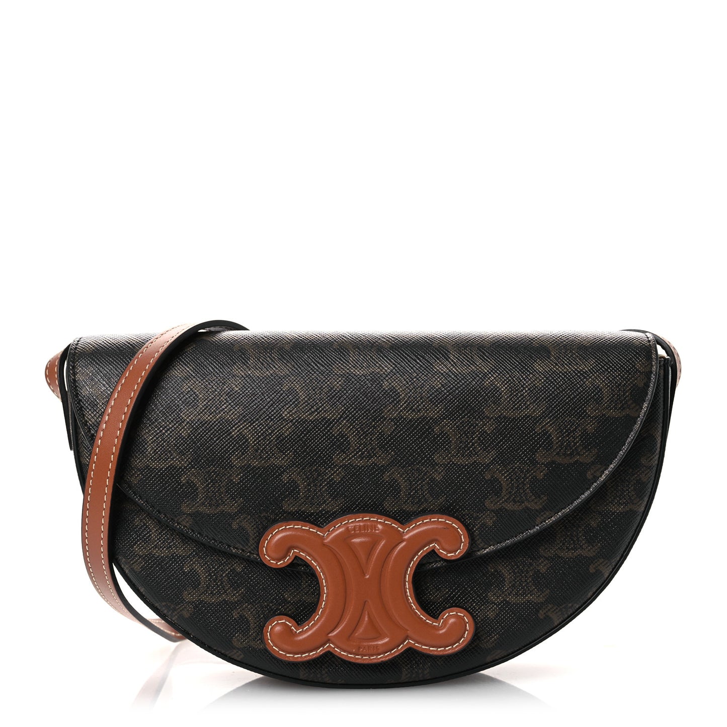 Calfskin Triomphe Canvas Besace Tan