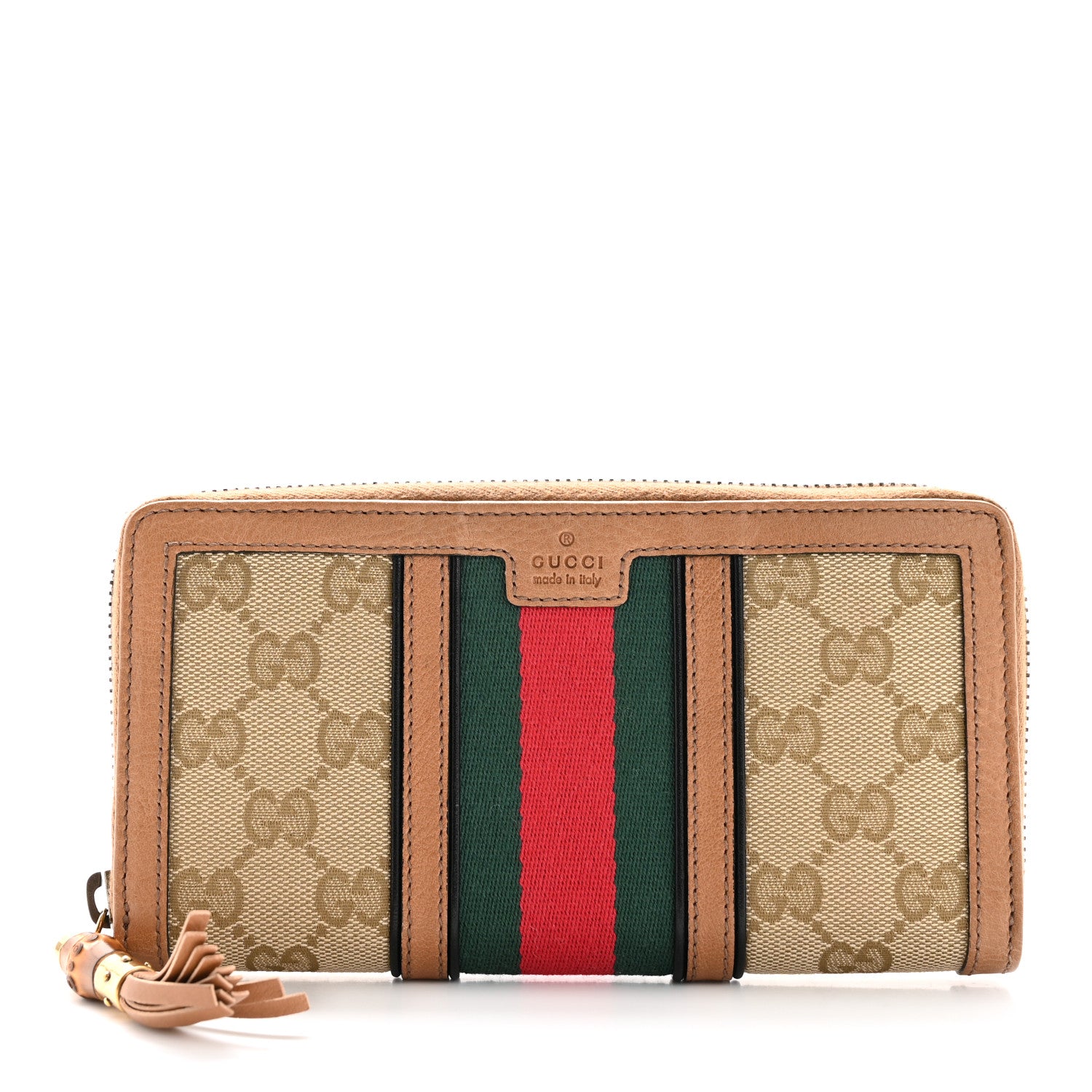 Gucci Monogram Web Rania Zip Around Wallet Khaki 1 of 8