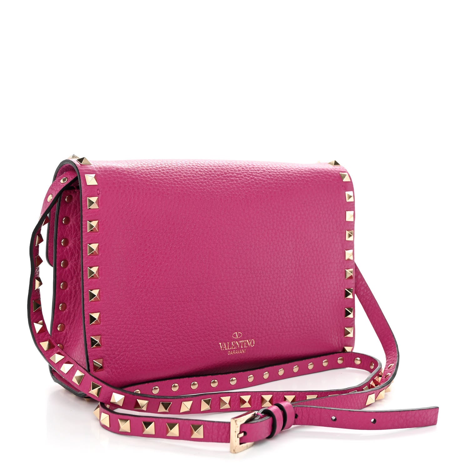 Valentino Garavani Pebbled Calfskin Medium Rockstud Flip Lock Crossbody Bag Rose Violet 3 of 9