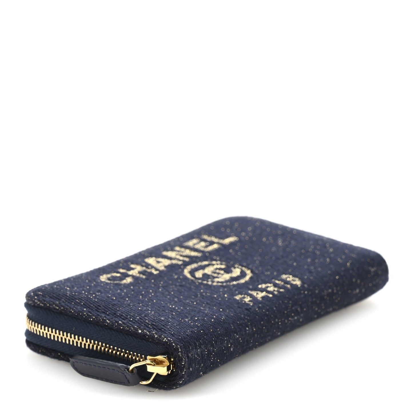 Lurex Canvas Medium Deauville Zip Around Wallet Navy Blue Gold