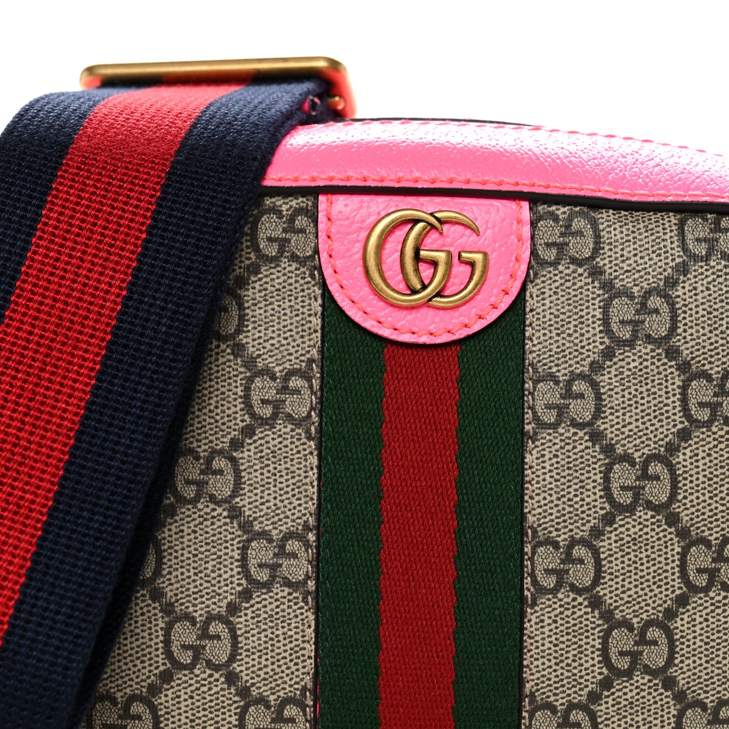 Gucci GG Supreme Monogram Textured Dollar Calfskin Web Ophidia Small Crossbody Bag Beige Ebony Fuchsia 8 of 10