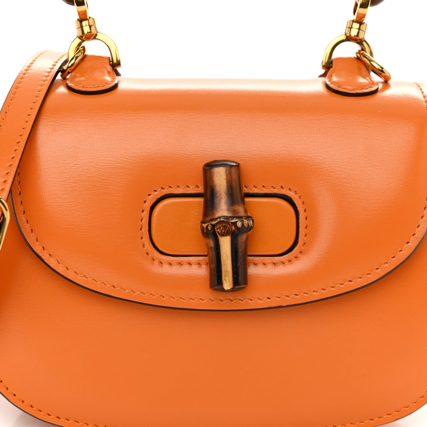 Gucci Boarded Dyana Lux Calfskin Web Mini Bamboo 1947 Top Handle Bag Marigold Yellow 7 of 10