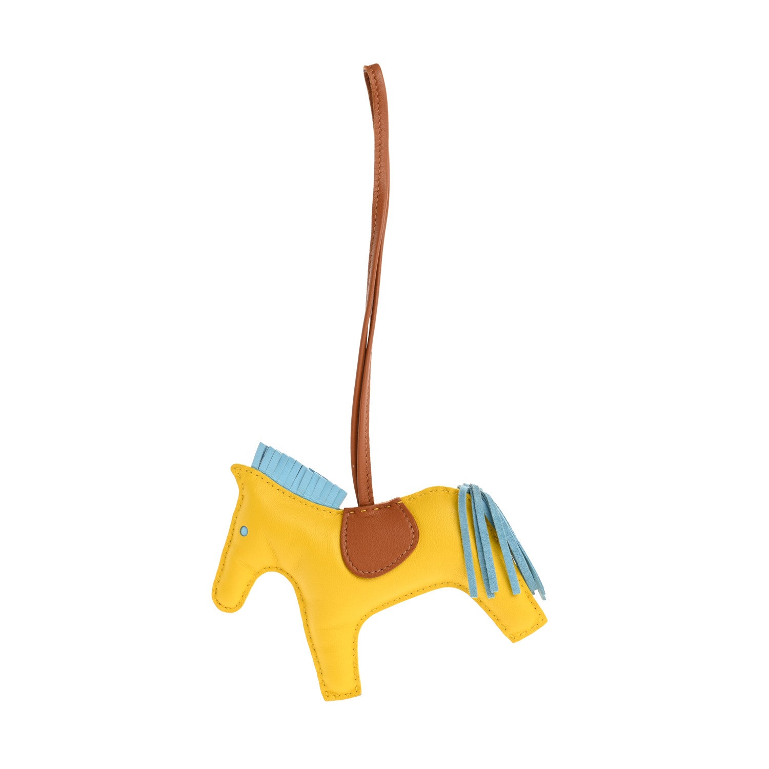 Hermes Milo Lambskin Grigri Rodeo Horse Bag Charm MM Jaune De Naples Celeste Gold 1 of 4
