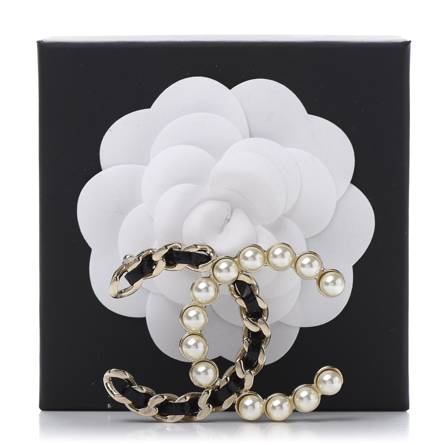 Chanel Lambskin Pearl CC Chain Brooch Black Gold 5 of 5