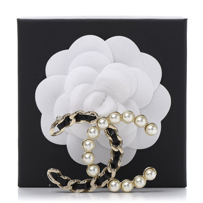 Chanel Lambskin Pearl CC Chain Brooch Black Gold 5 of 5