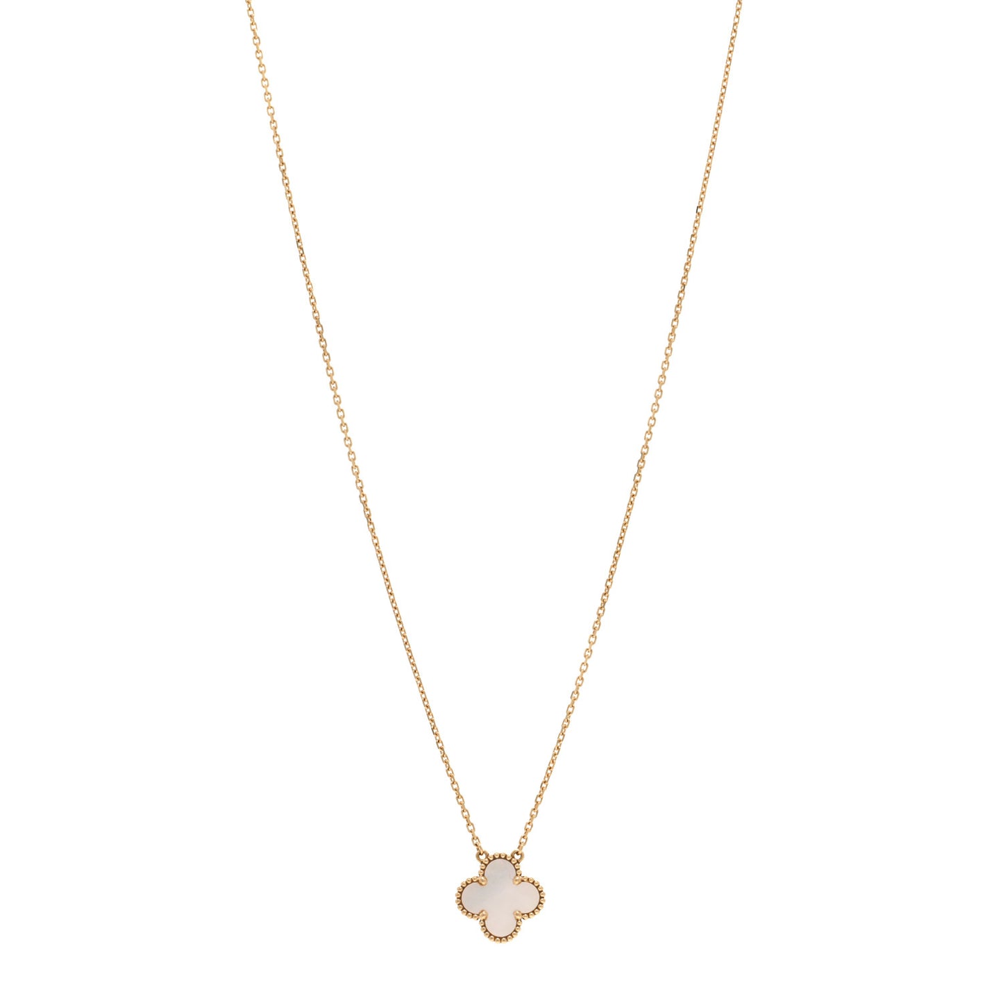 VAN CLEEF & ARPELS 18K Yellow Gold Mother of Pearl Vintage Alhambra Pendant Necklace