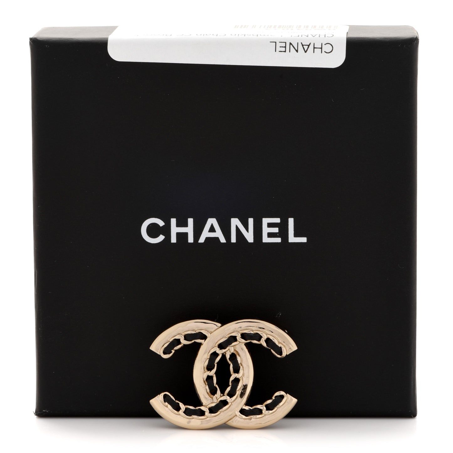 Lambskin Chain CC Chain Brooch Black Gold