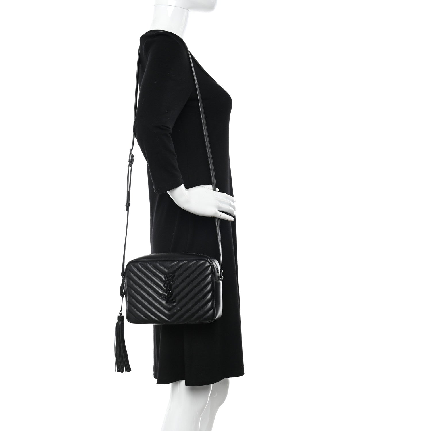 Saint Laurent Calfskin Matelasse Monogram Monochrome Lou Camera Bag Black 2 of 12