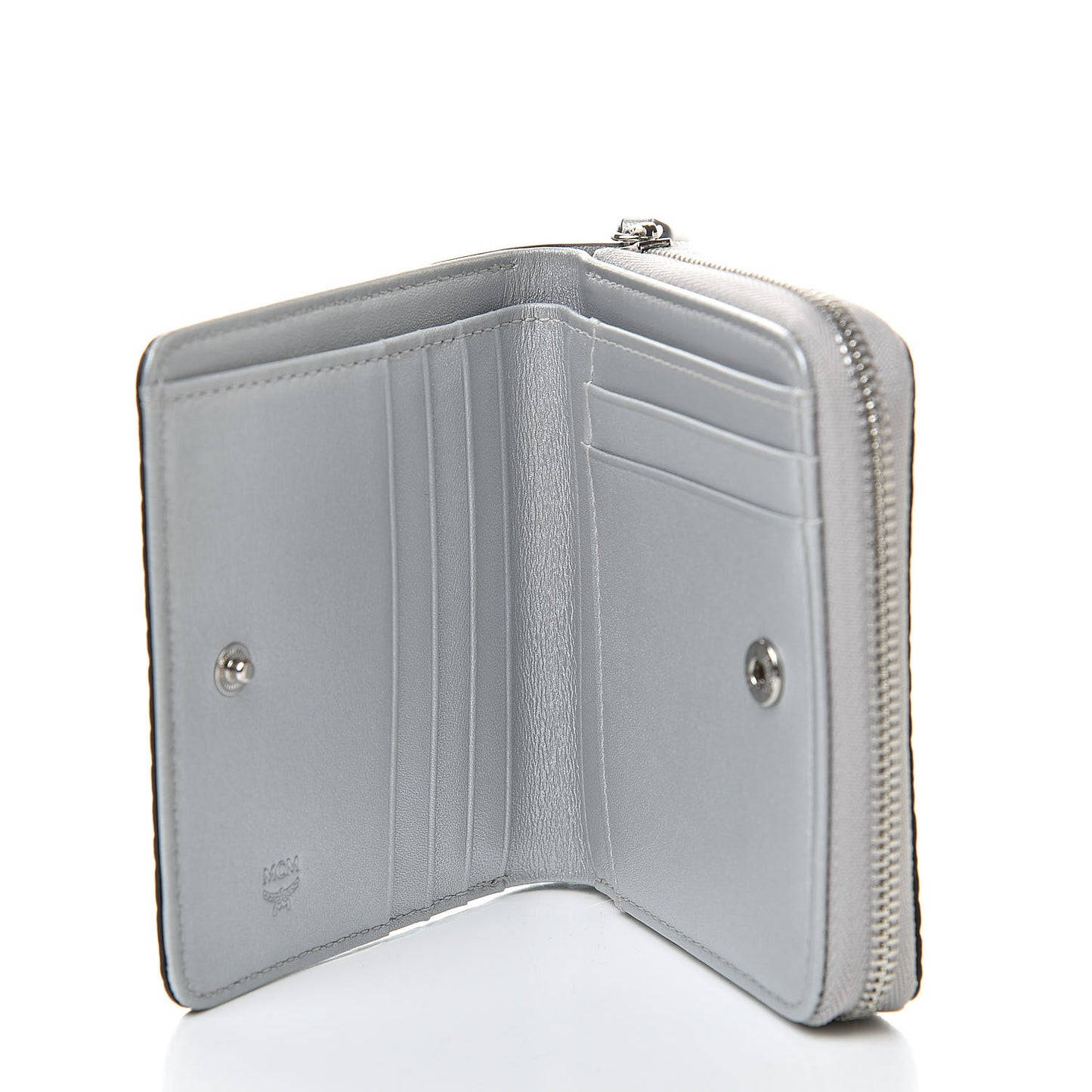 Metallic Visetos Mini Zip Around Wallet Silver