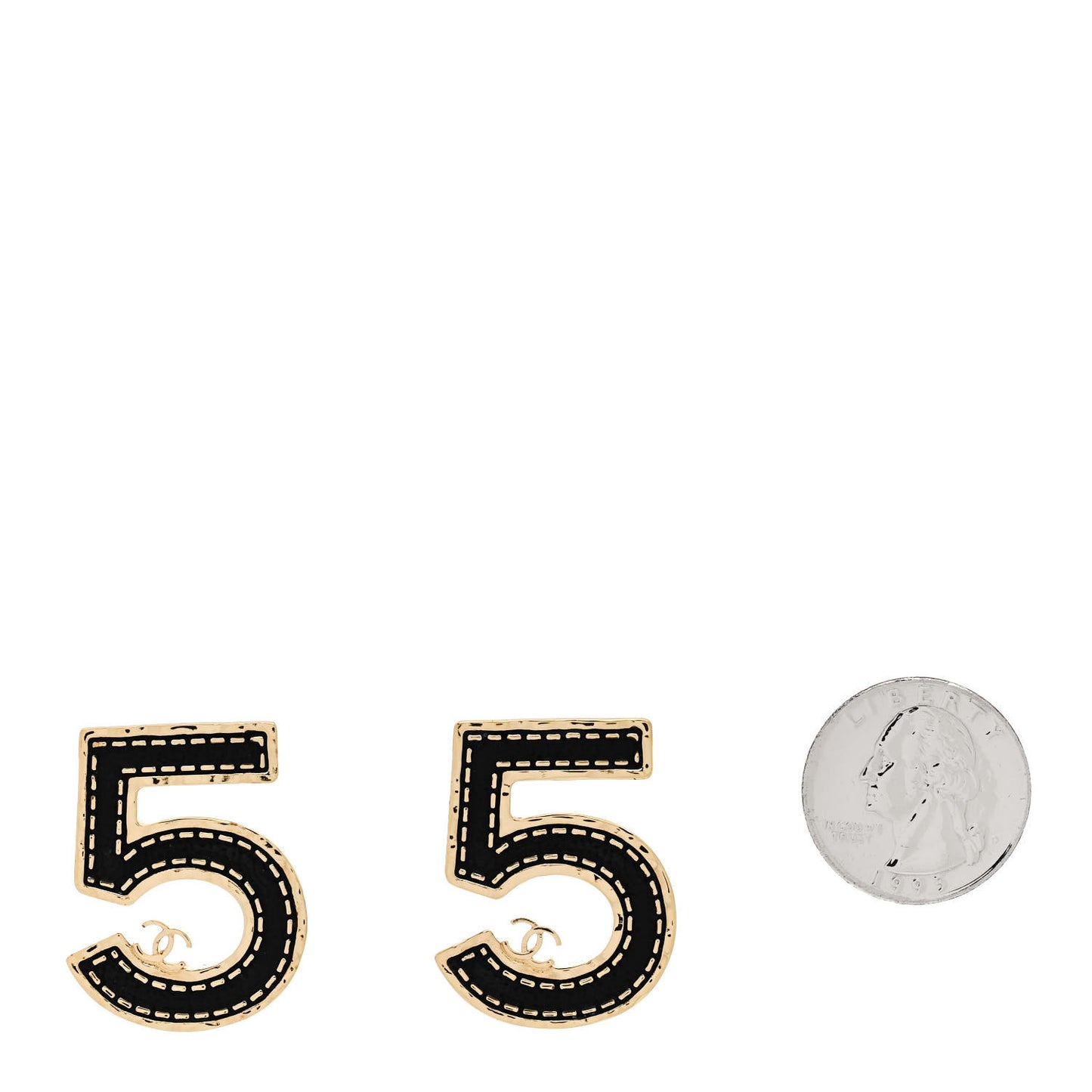 Metal CC No 5 Earrings Gold Black