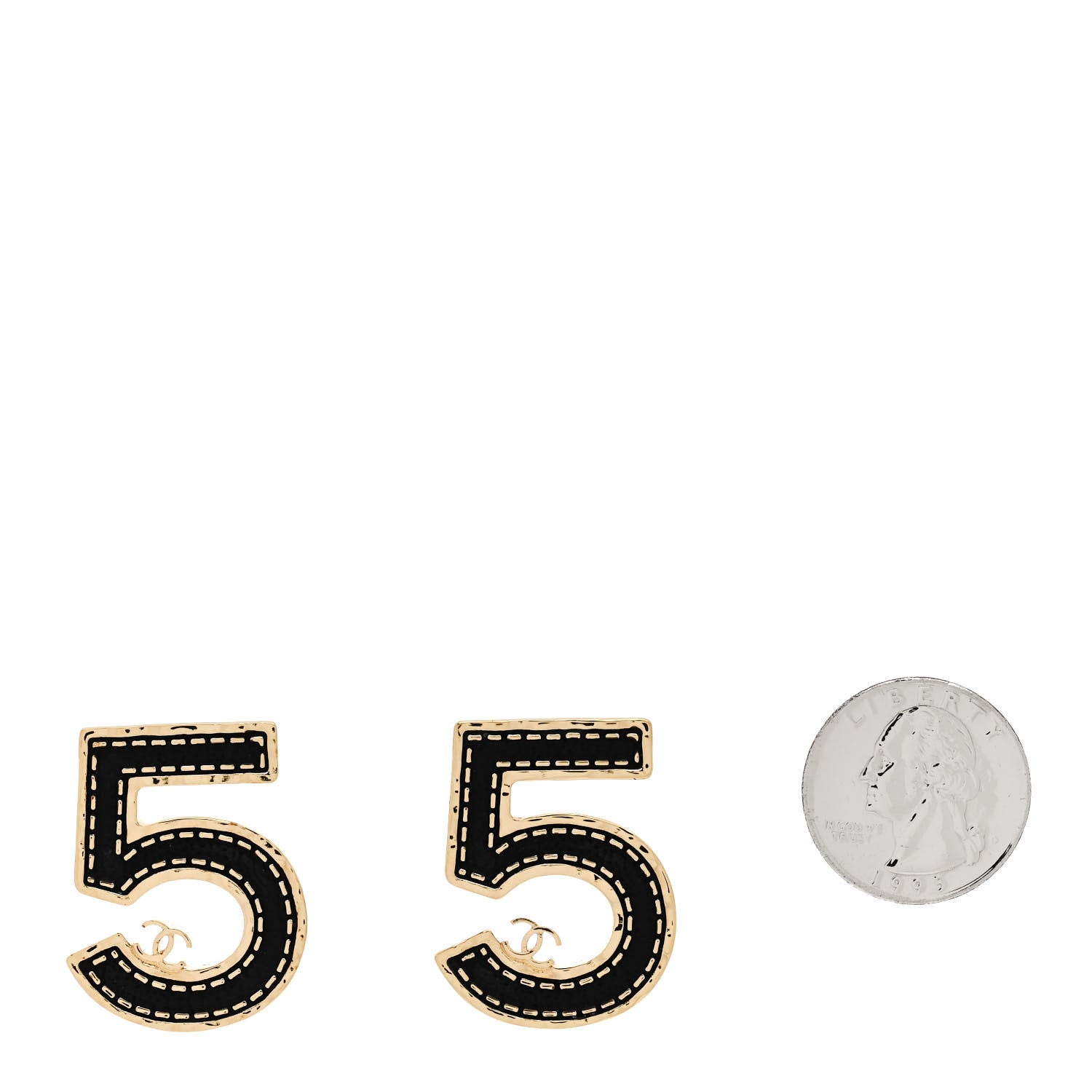 Chanel Metal CC No 5 Earrings Gold Black 2 of 5