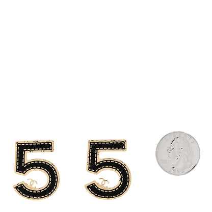 Chanel Metal CC No 5 Earrings Gold Black 2 of 5