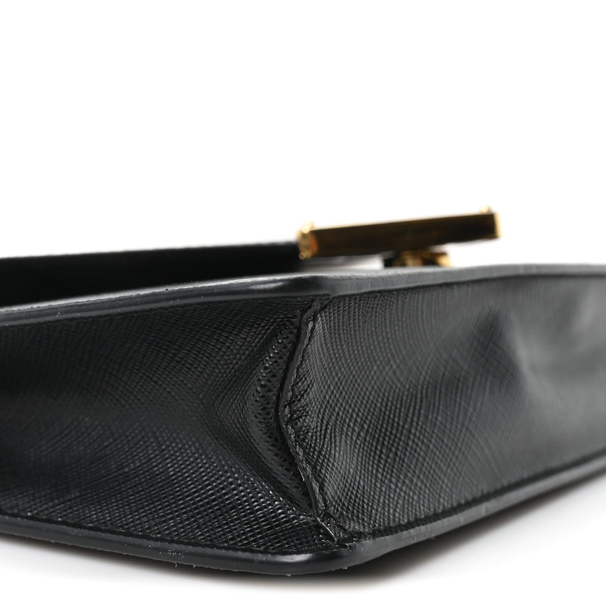Saffiano Lux Metal Triangle Logo Mini Envelope Chain Shoulder Bag Black