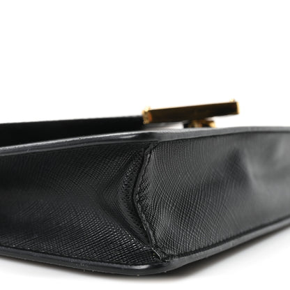 Prada Saffiano Lux Metal Triangle Logo Mini Envelope Chain Shoulder Bag Black 8 of 9