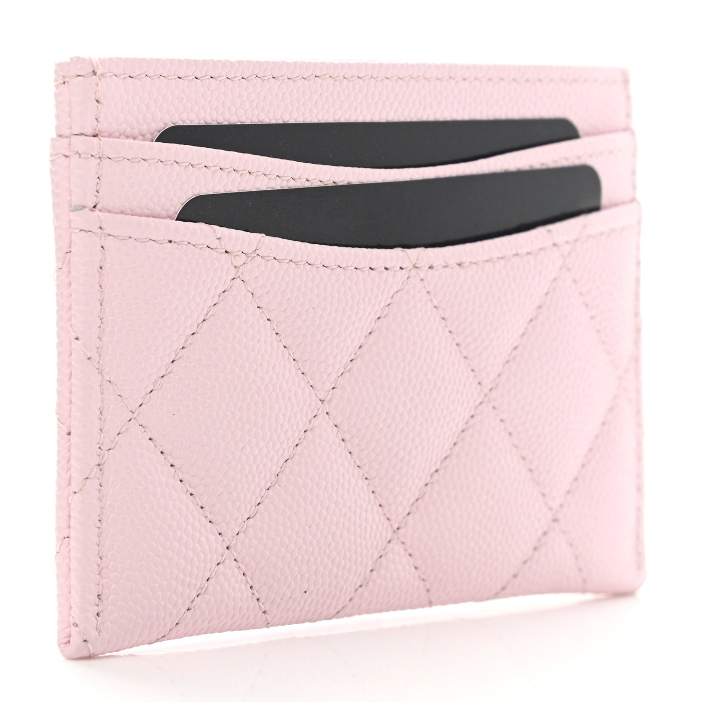 Caviar Quilted Card Holder Light Pink