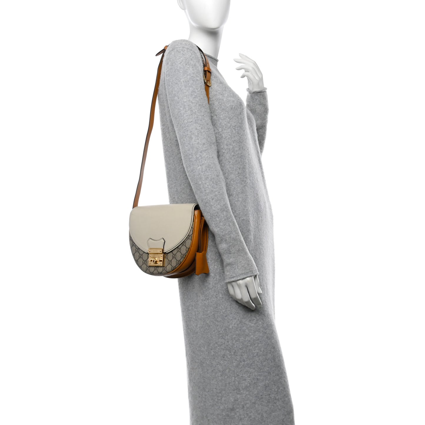 GG Supreme Monogram Calfskin Small Padlock Messenger Shoulder Bag Beige Mystic White Sun Oil