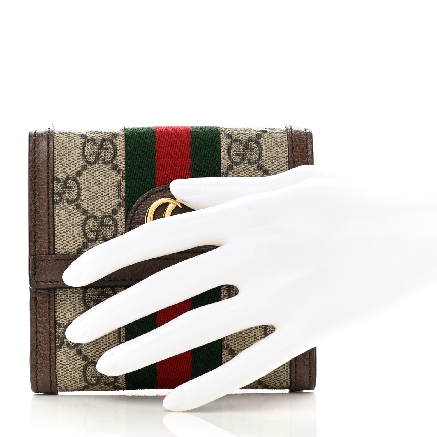 Gucci GG Supreme Monogram Web Ophidia French Flap Wallet Beige New Acero 2 of 8