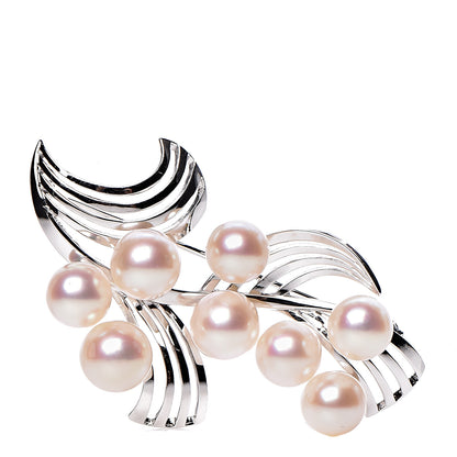 Mikimoto 14K White Gold Akoya Pearl 7.5-8.5mm Brooch Pin 1 of 4