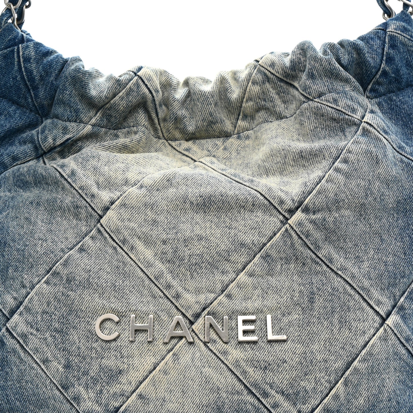 Denim Quilted Small Chanel 22 Blue