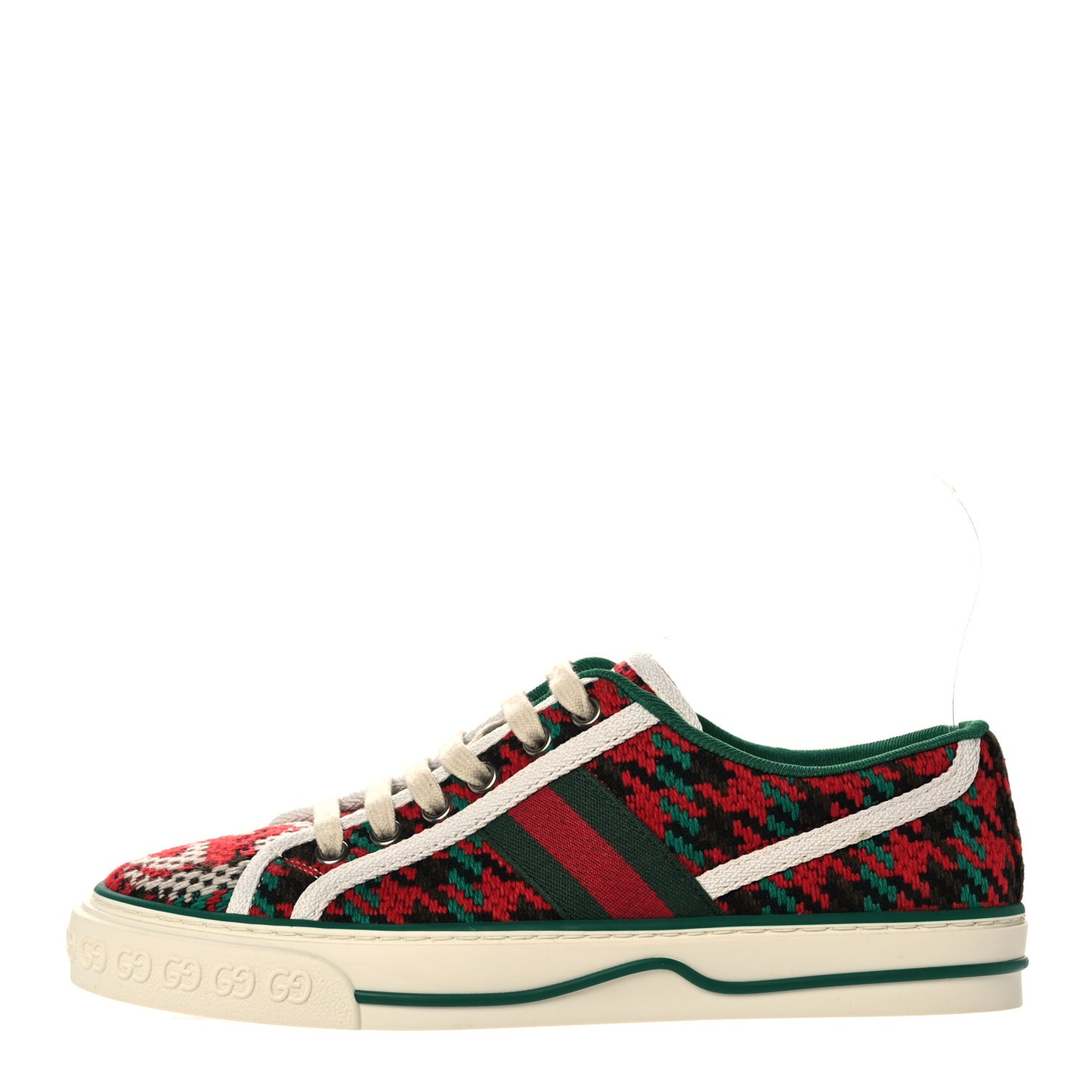 Cotton Wool Web Houndstooth Interlocking G Womens 1977 Tennis Sneakers 36 Red Green