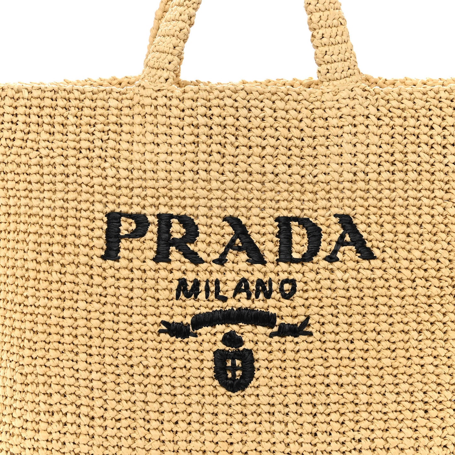 Yarn Raffia Effect Crochet Embroidered Logo Tote Naturale