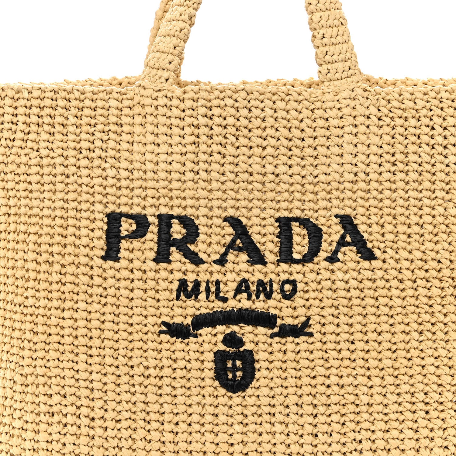 Prada Yarn Raffia Effect Crochet Embroidered Logo Tote Naturale 8 of 10